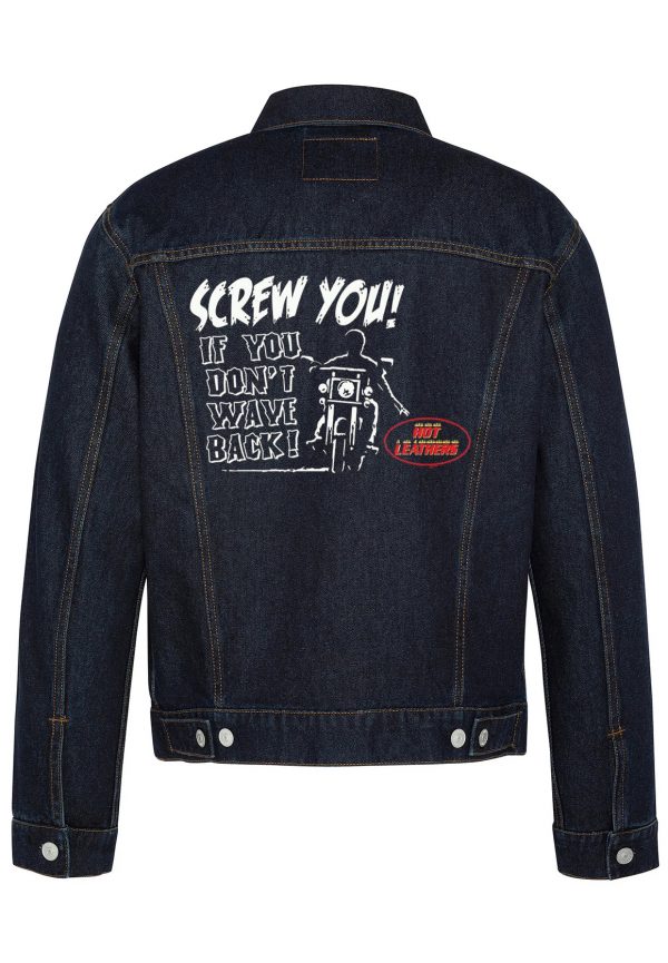 Screw You Don't Wave Back Biker Denim Jacket