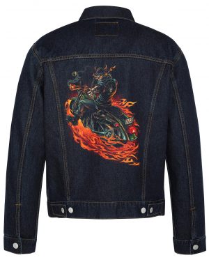 Skeleton Warrior Biker Denim Jacket