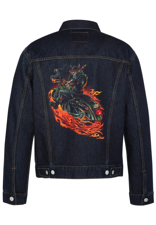 Skeleton Warrior Biker Denim Jacket