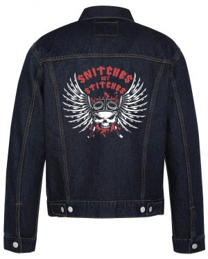 Snitches Get Stitches Biker Denim Jacket