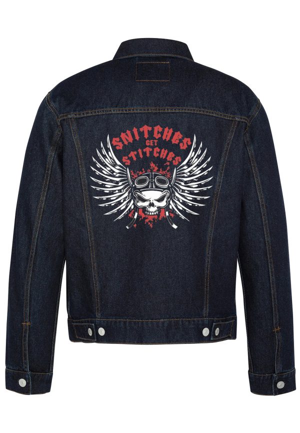 Snitches Get Stitches Biker Denim Jacket