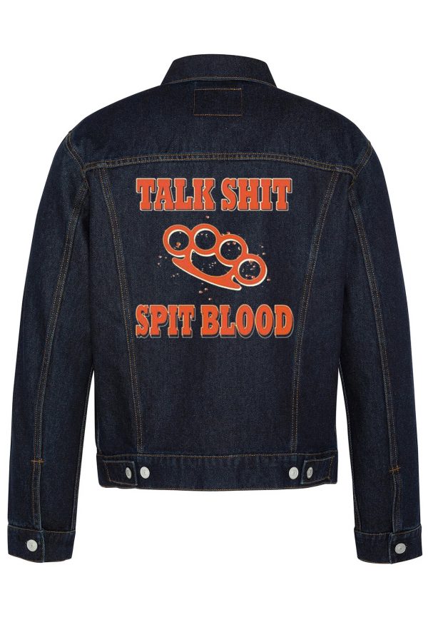 Talk Shit Spit Blood Biker Denim Jacket