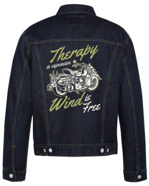 Therapy Is Expensive Wind Is Free Biker Denim Jacket