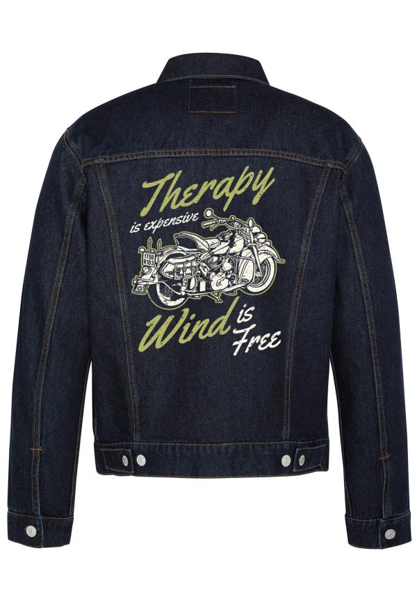 Therapy Is Expensive Wind Is Free Biker Denim Jacket