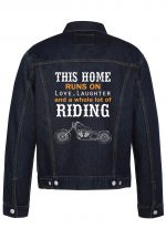 This Home Runs On Love, Laughter Biker Denim Jacket