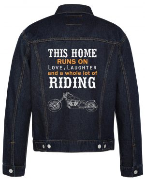 This Home Runs On Love, Laughter Biker Denim Jacket