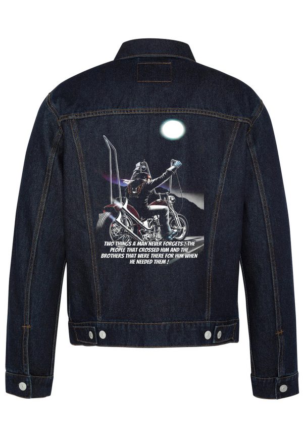 Two Things A Man Never Forgets Biker Denim Jacket