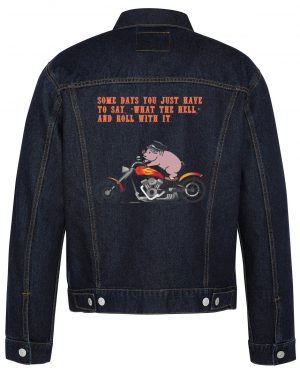 What The Hell And Roll With It Biker Denim Jacket