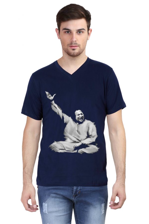 Nusrat Fateh Ali Khan V-Neck T-Shirt - Image 3