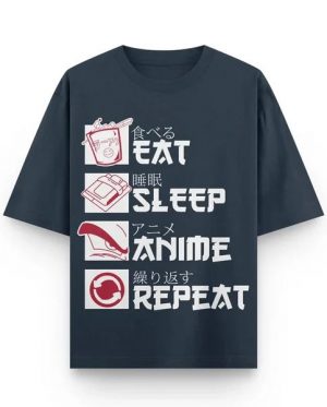 Eat Sleep Anime Repeat Oversized T-Shirt