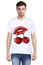 Cherries Labios V Neck T-Shirt