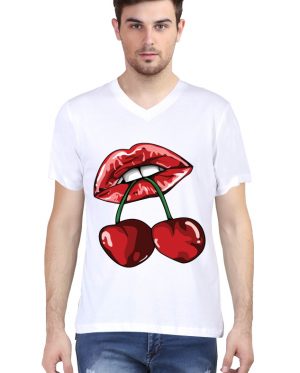 Cherries Labios V Neck T-Shirt