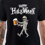 Happy Halloween Mummy Zombie Beer Drinking T-Shirt