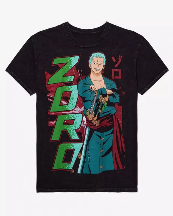 One Piece Zoro Bold Quote Double-Sided Acid Wash T-Shirt